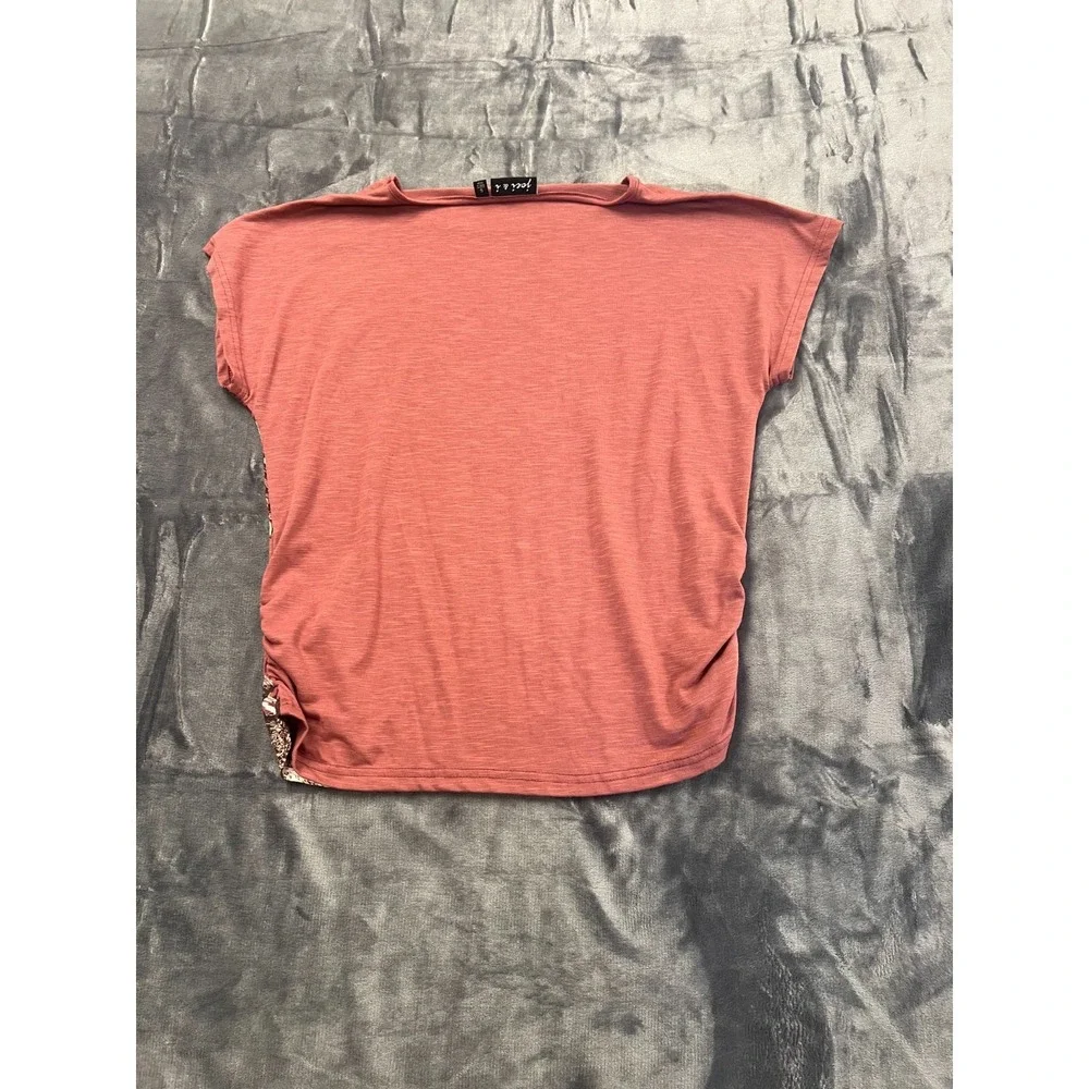 Joei & I Blouse Top Womens Small Heathered Pink‎ Butterfly Floral Side Ruched